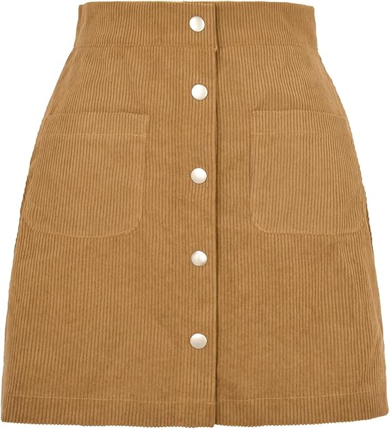 Women Retro Corduroy Ruffled Trim Mini Skirt With Pockets