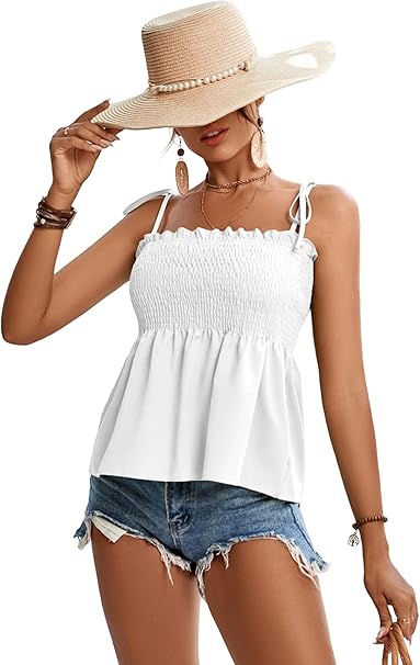 Tie Shoulder Ruffle Peplum Cami Blouse