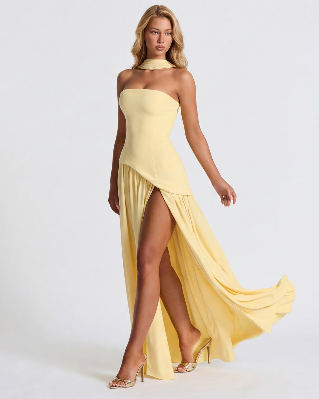 Strapless Halter Slit Maxi Dress