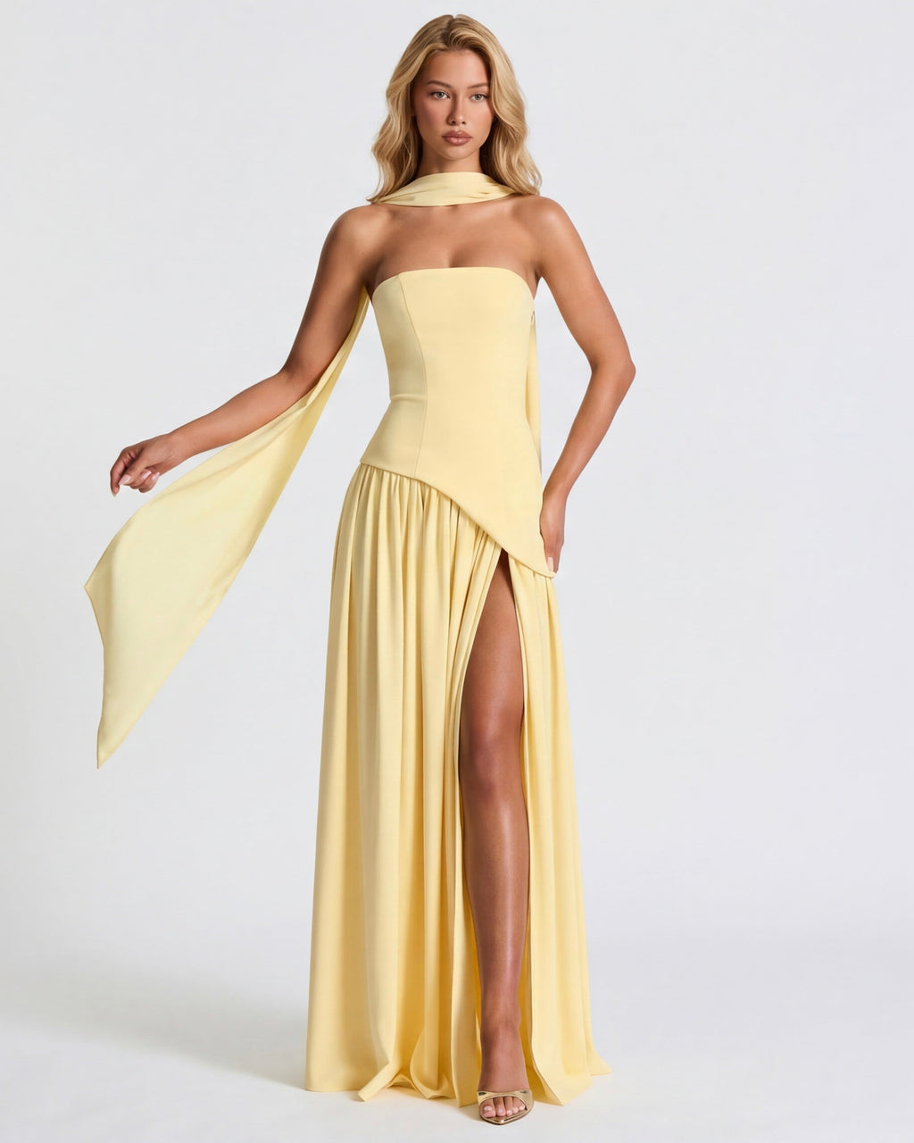 Strapless Halter Slit Maxi Dress
