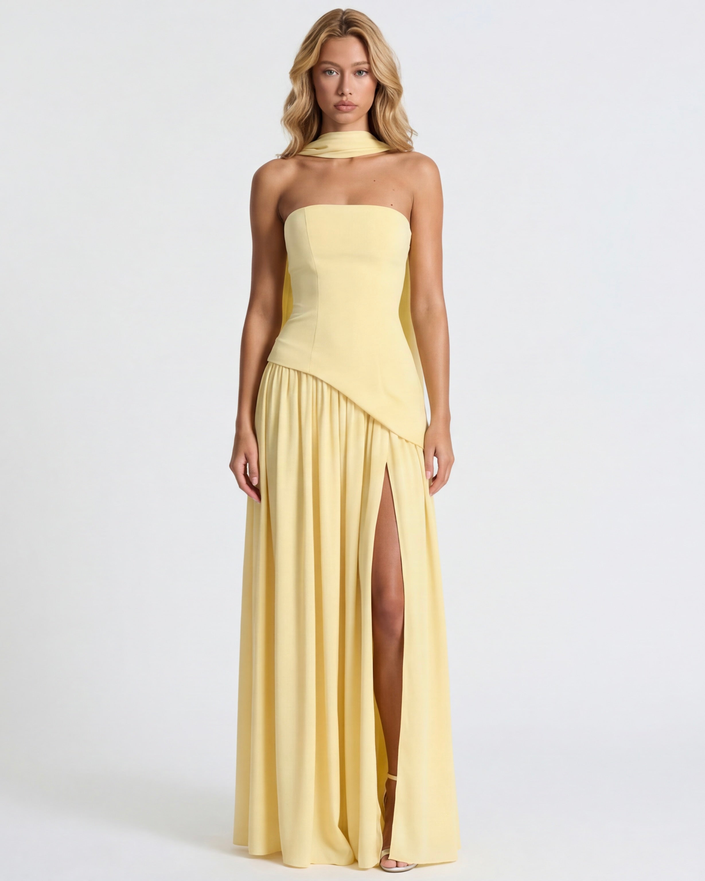 Strapless Halter Slit Maxi Dress