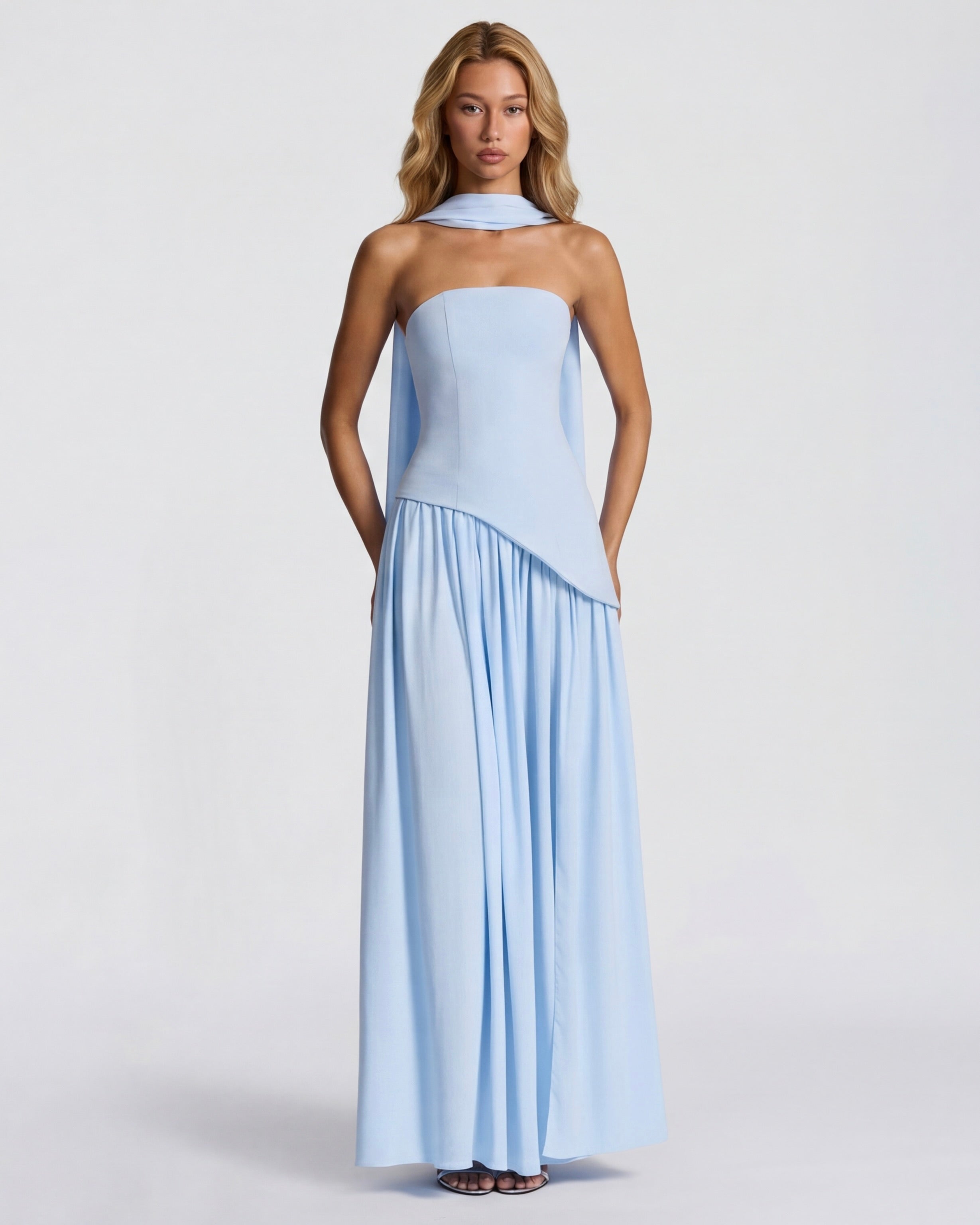 Strapless Halter Slit Maxi Dress