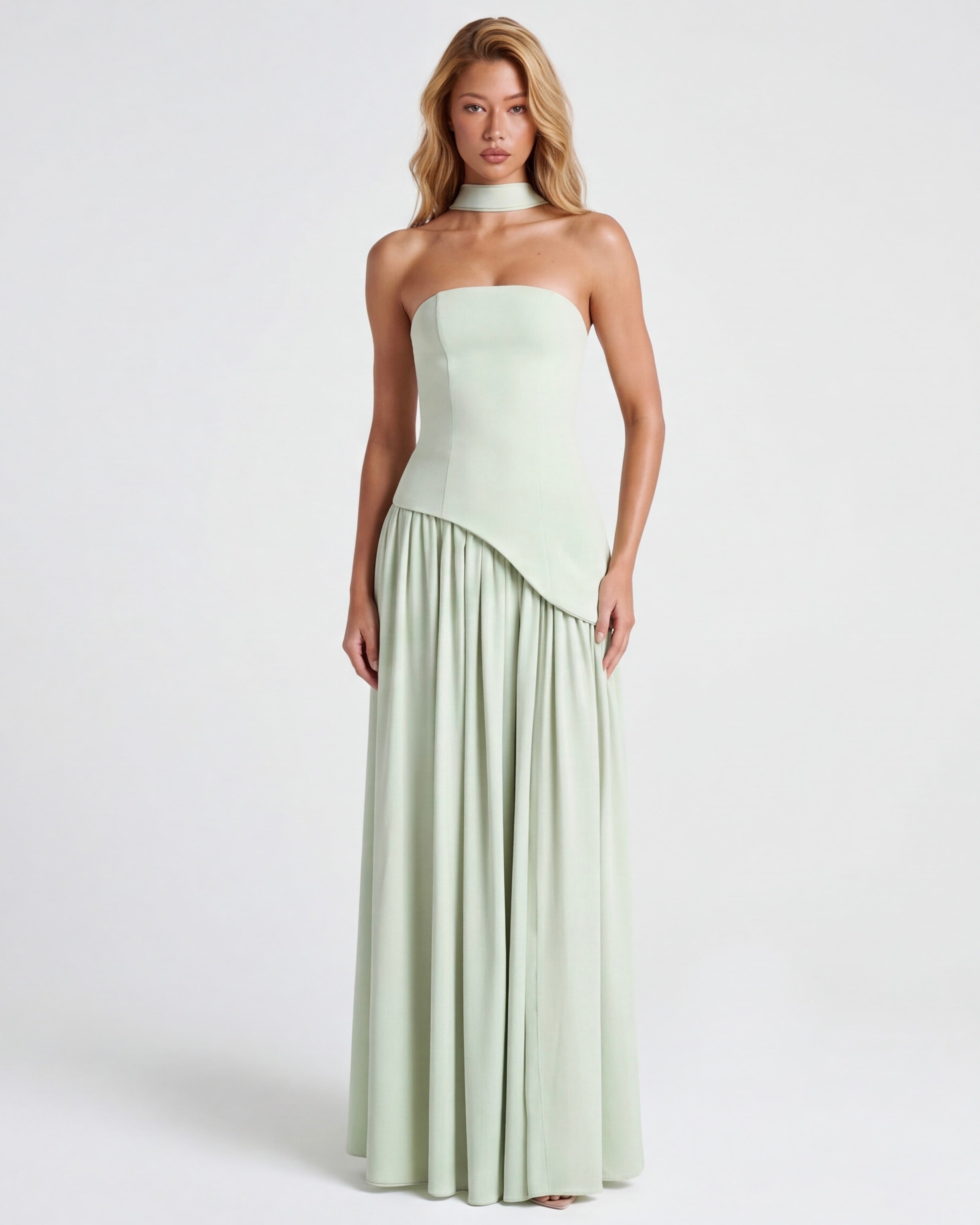 Strapless Halter Slit Maxi Dress