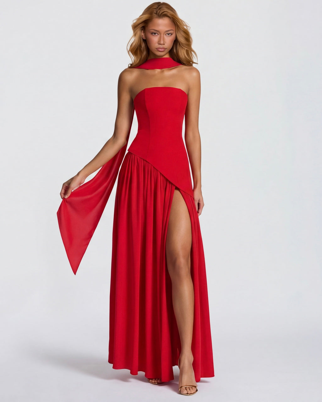 Strapless Halter Slit Maxi Dress