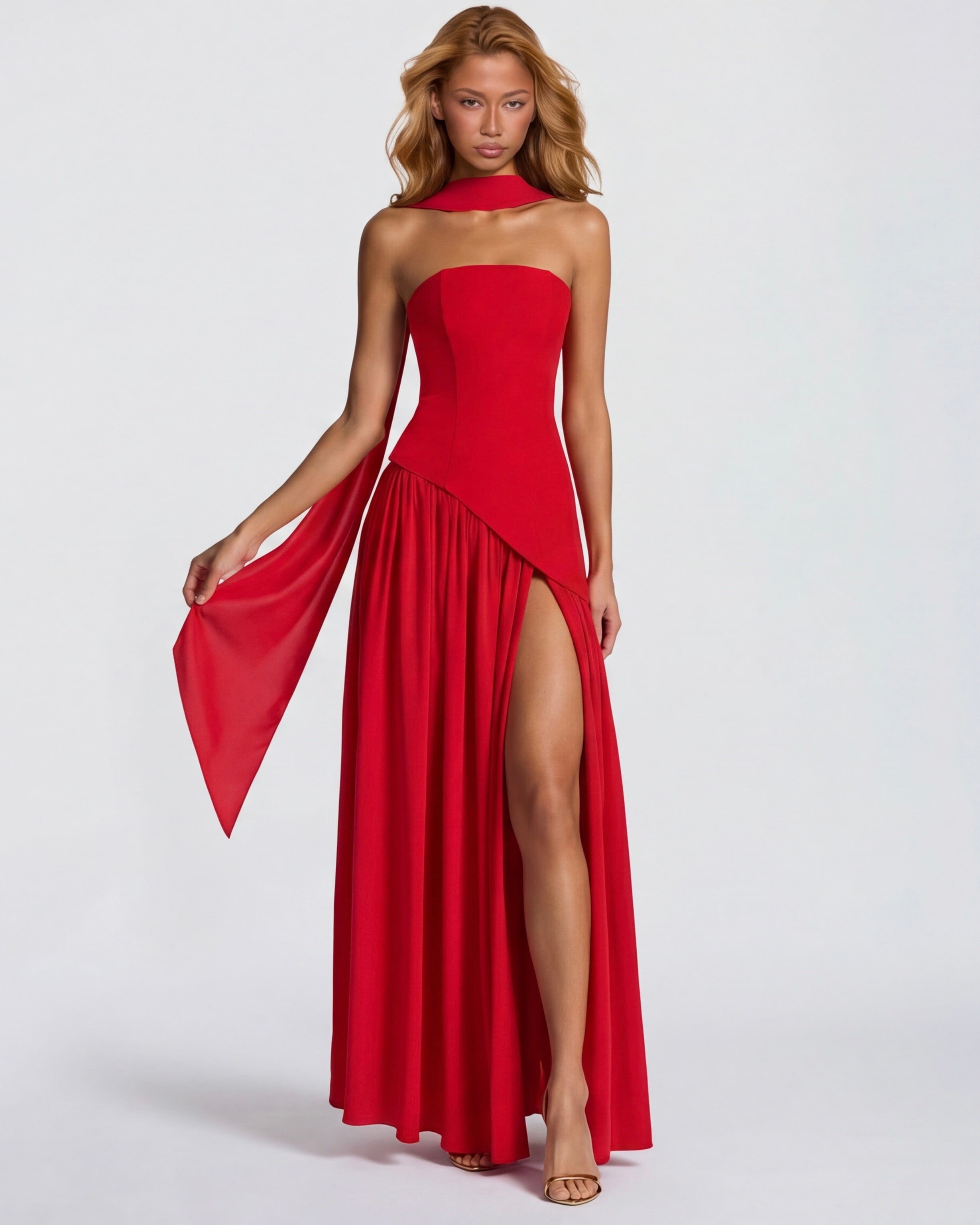 Strapless Halter Slit Maxi Dress