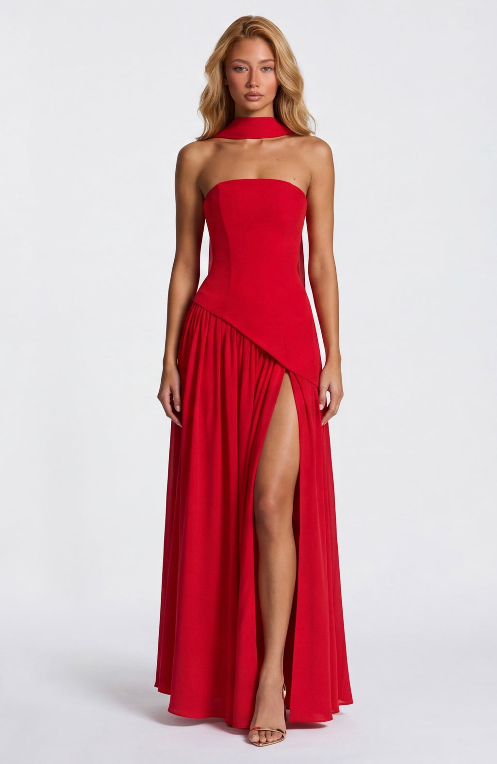 Strapless Halter Slit Maxi Dress