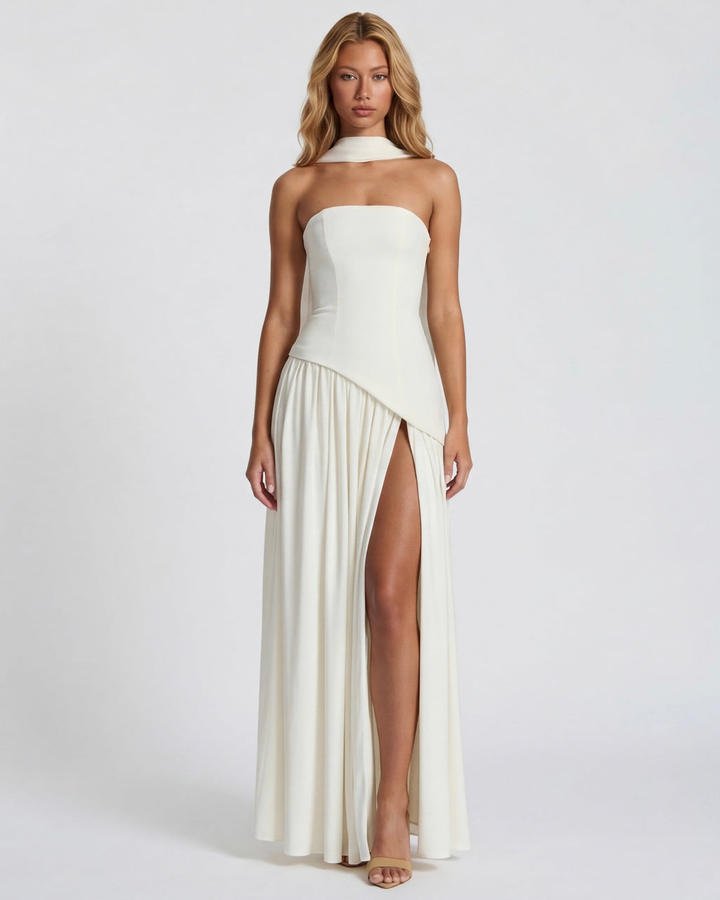 Strapless Halter Slit Maxi Dress