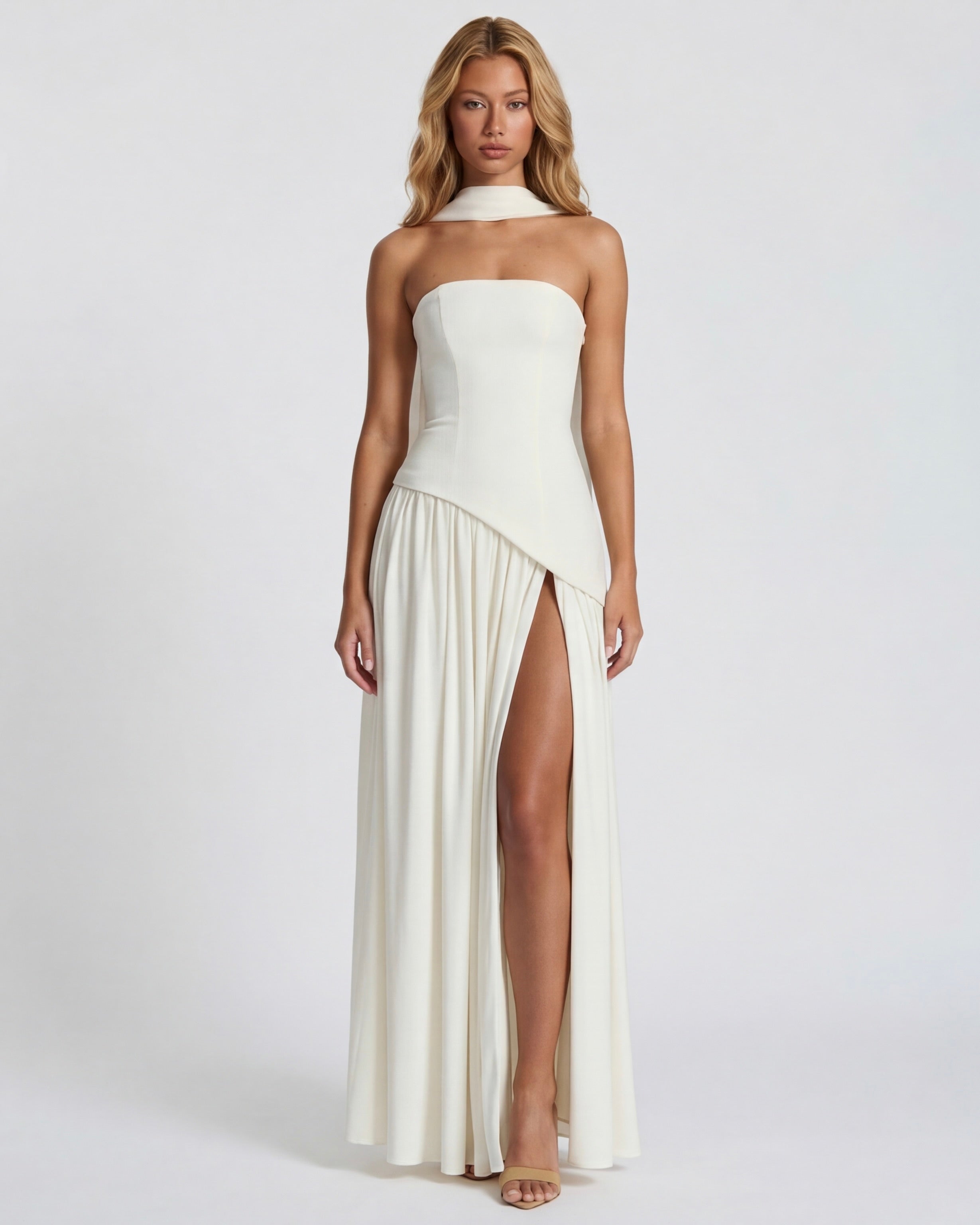 Strapless Halter Slit Maxi Dress