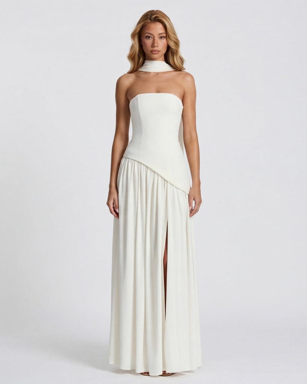 Strapless Halter Slit Maxi Dress