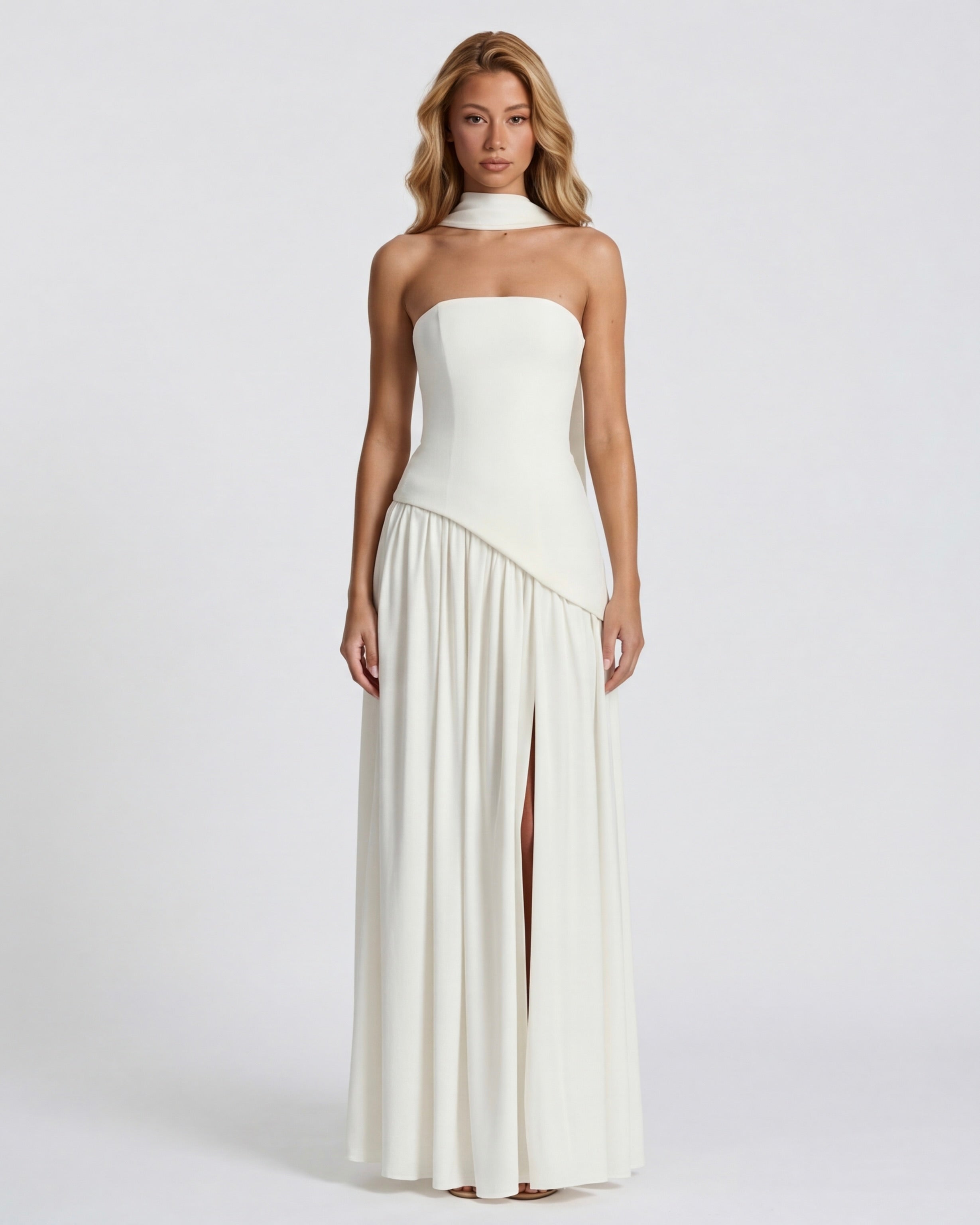 Strapless Halter Slit Maxi Dress