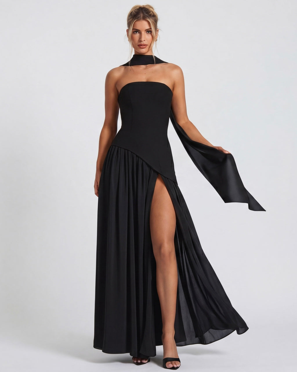 Strapless Halter Slit Maxi Dress