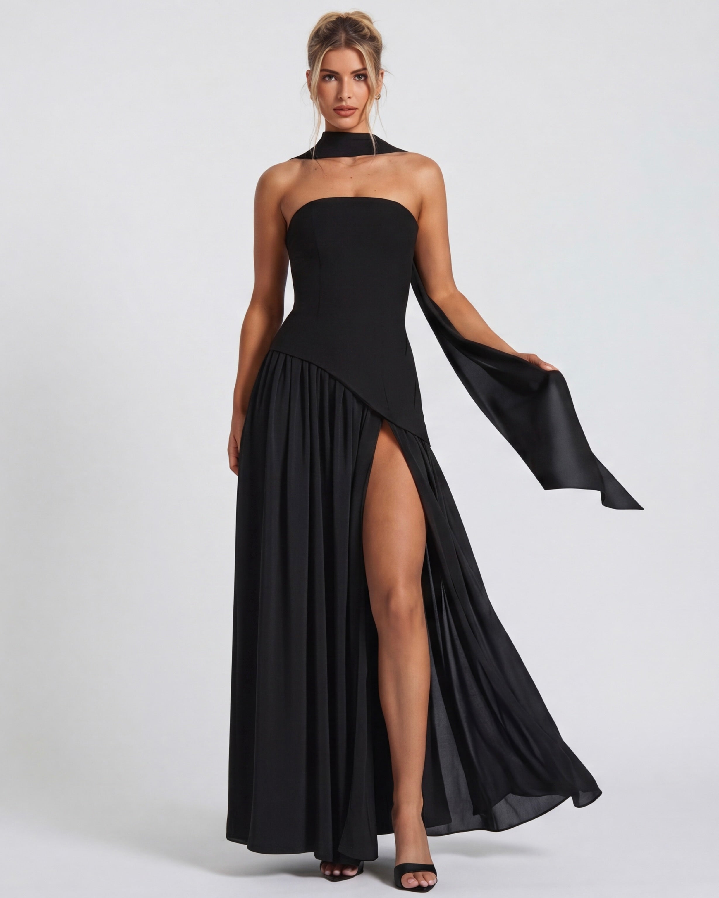 Strapless Halter Slit Maxi Dress