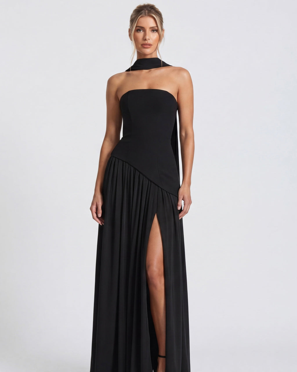 Strapless Halter Slit Maxi Dress
