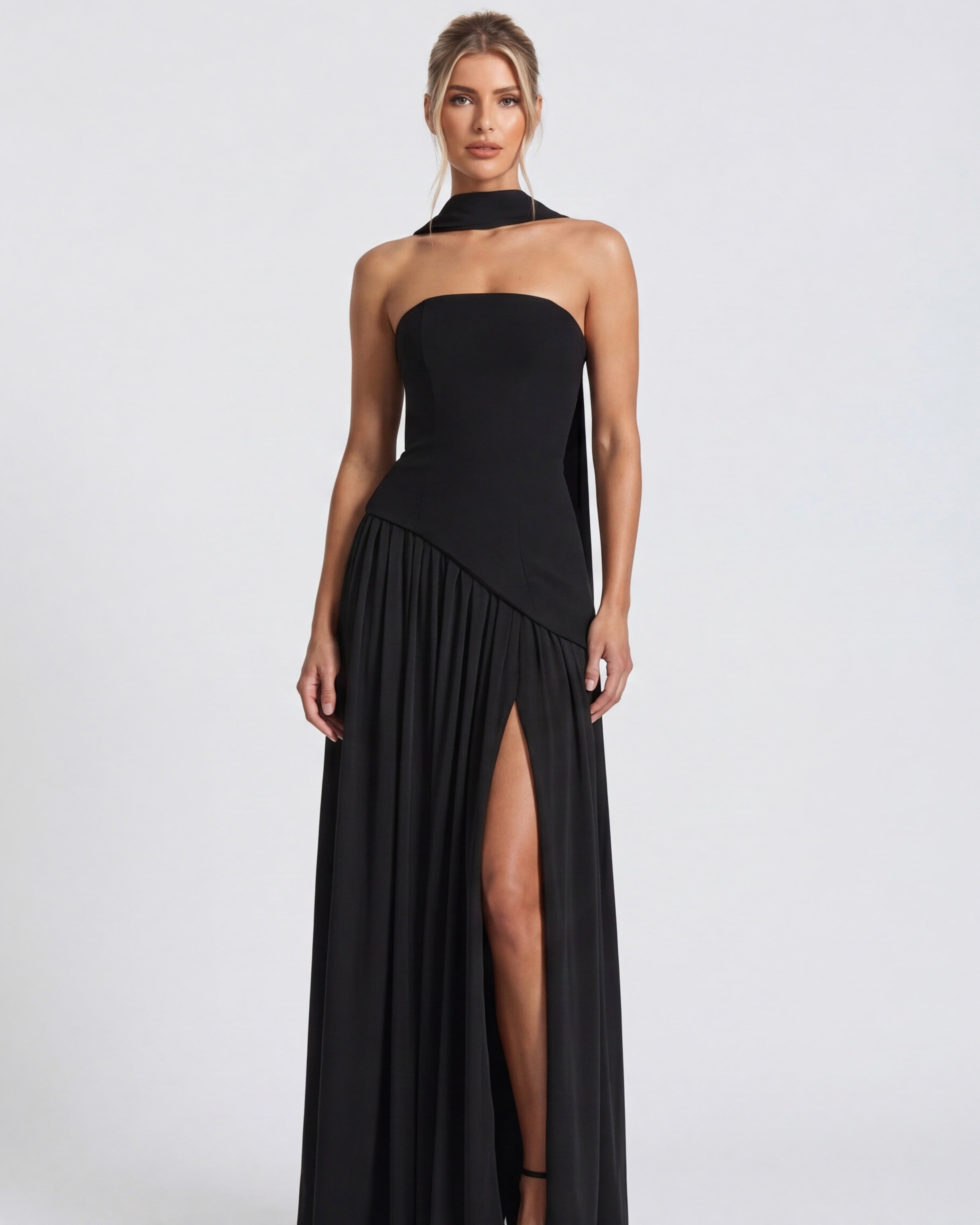 Strapless Halter Slit Maxi Dress