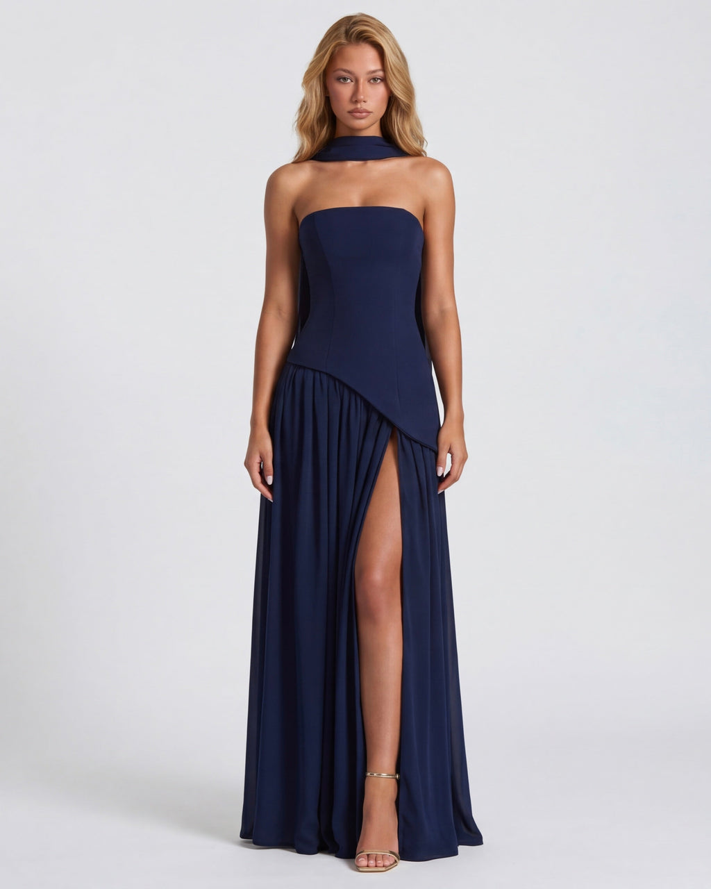 Strapless Halter Slit Maxi Dress