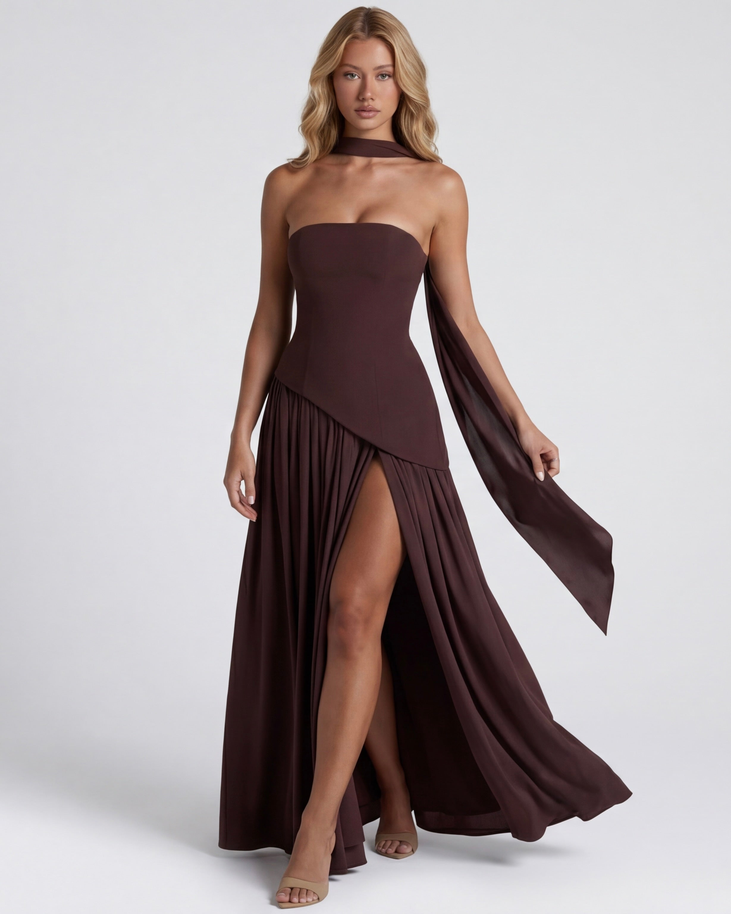 Strapless Halter Slit Maxi Dress