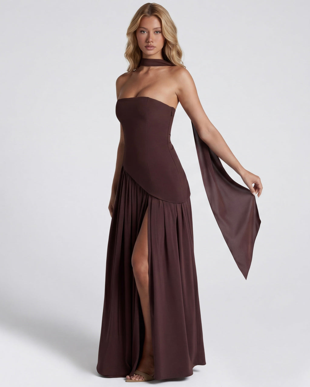 Strapless Halter Slit Maxi Dress