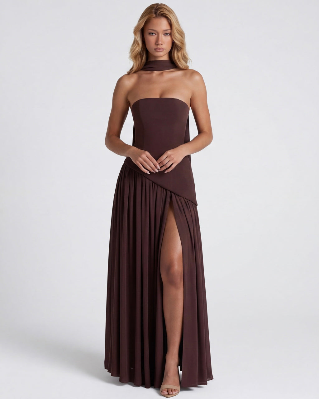 Strapless Halter Slit Maxi Dress