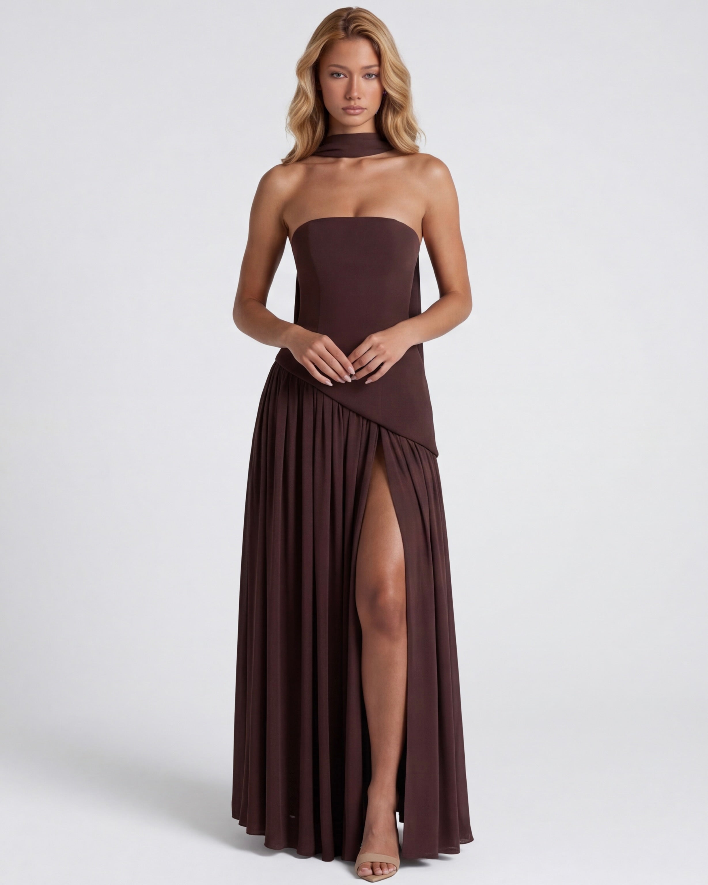 Strapless Halter Slit Maxi Dress