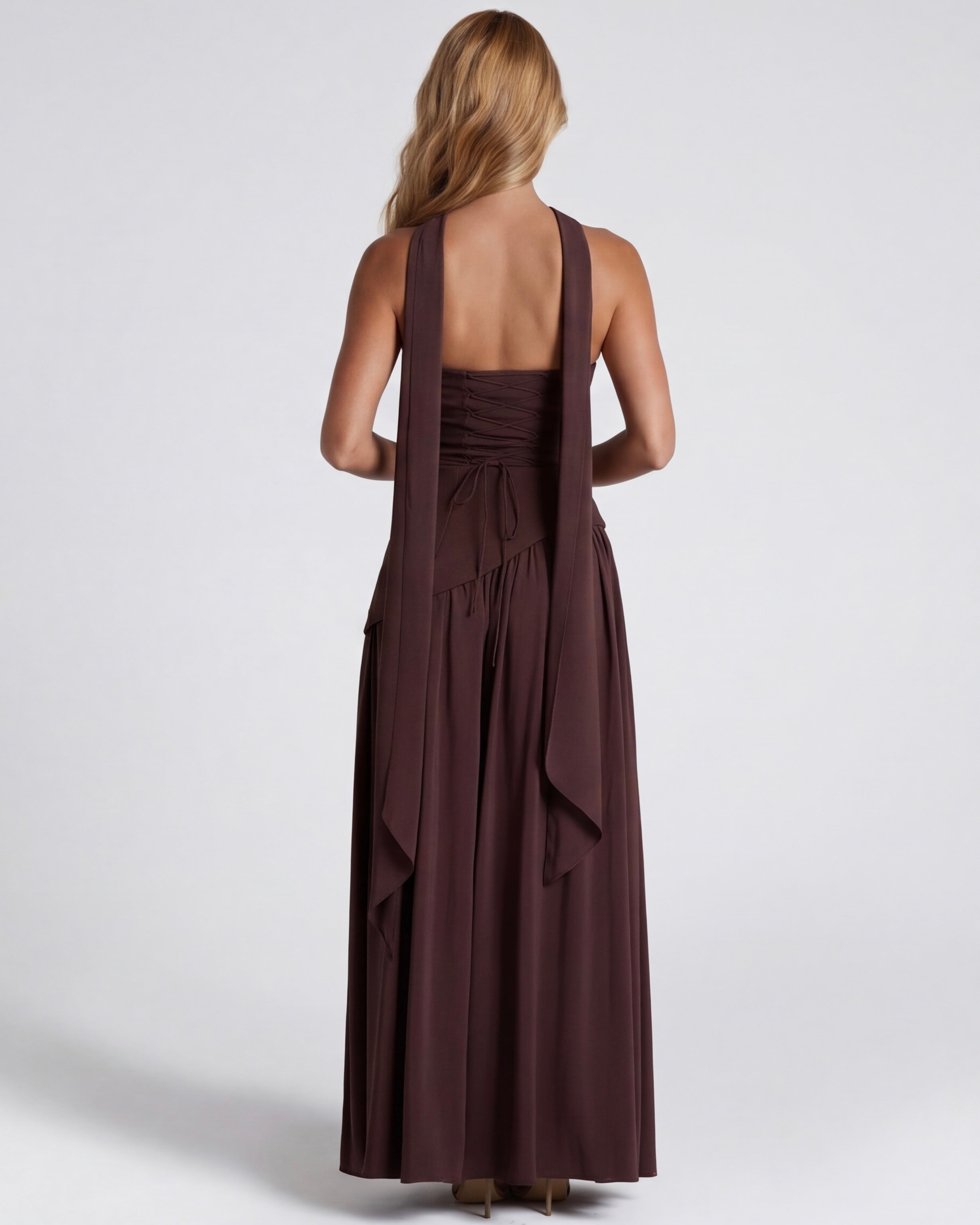 Strapless Halter Slit Maxi Dress