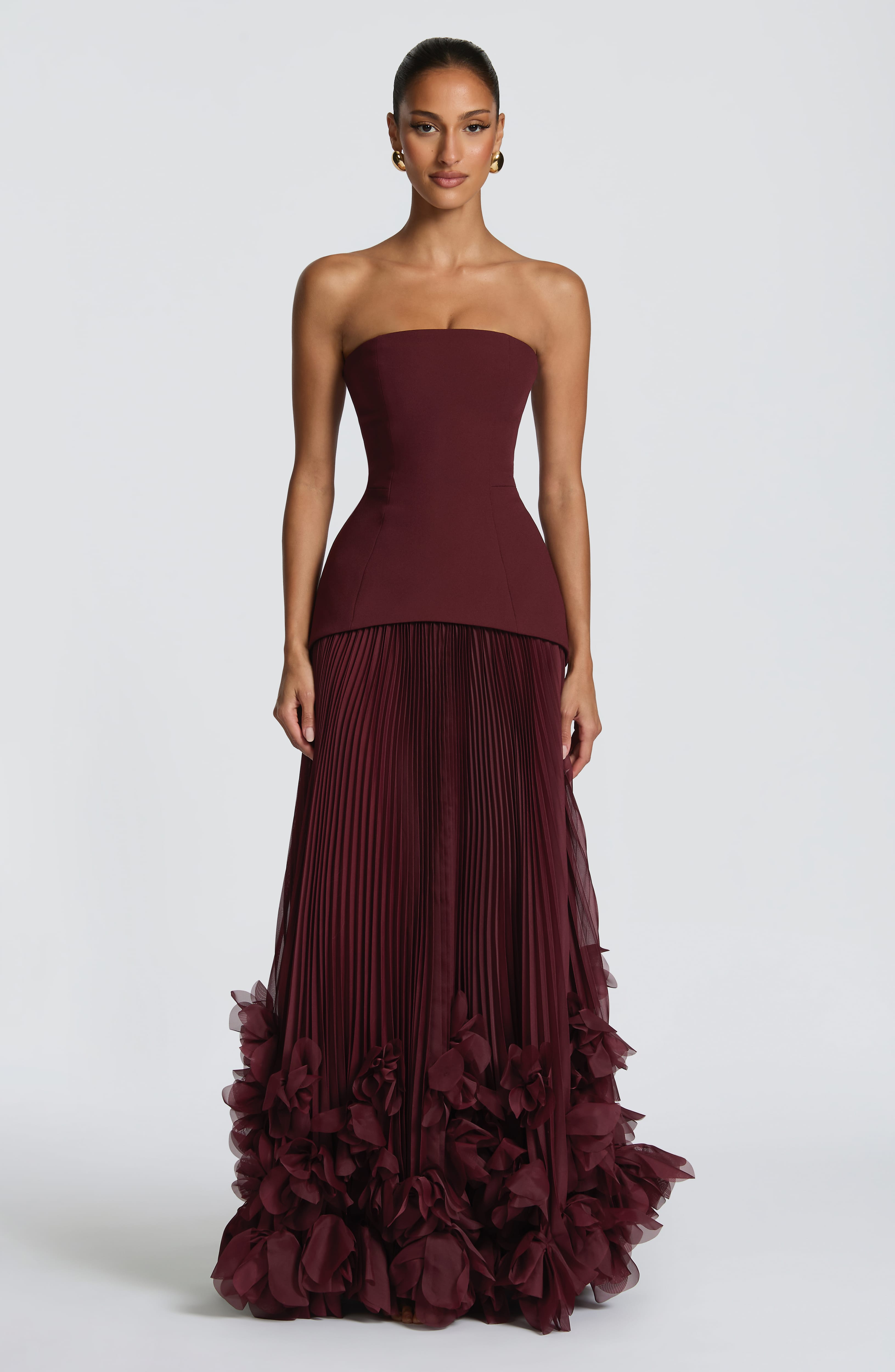 Strapless Ruffled Tiered Ball Gown Maxi Dress