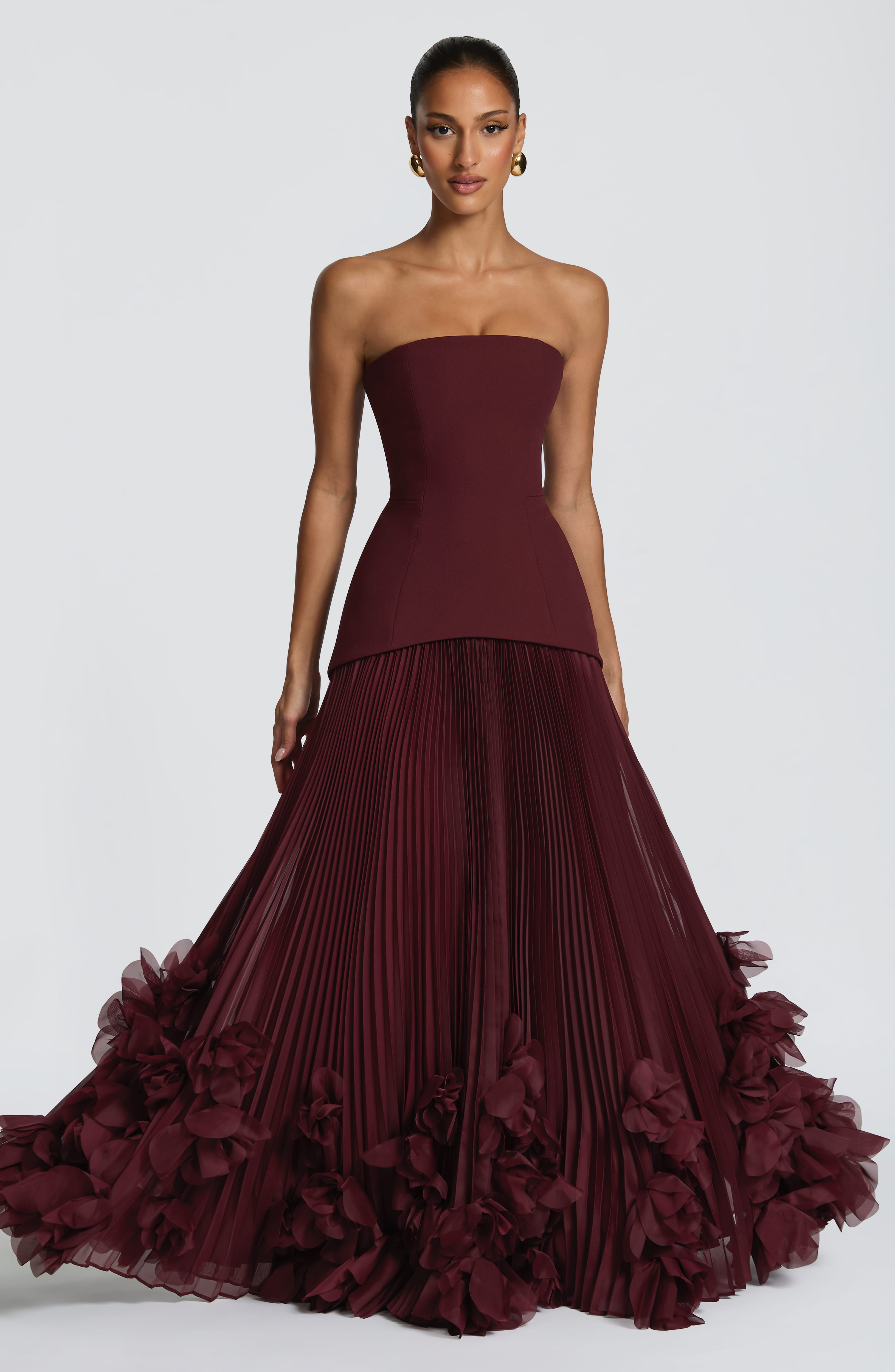 Strapless Ruffled Tiered Ball Gown Maxi Dress