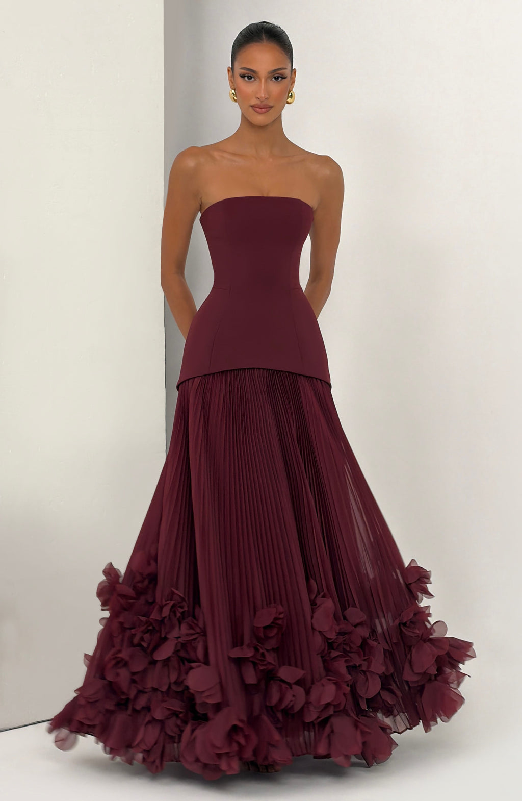 Strapless Ruffled Tiered Ball Gown Maxi Dress