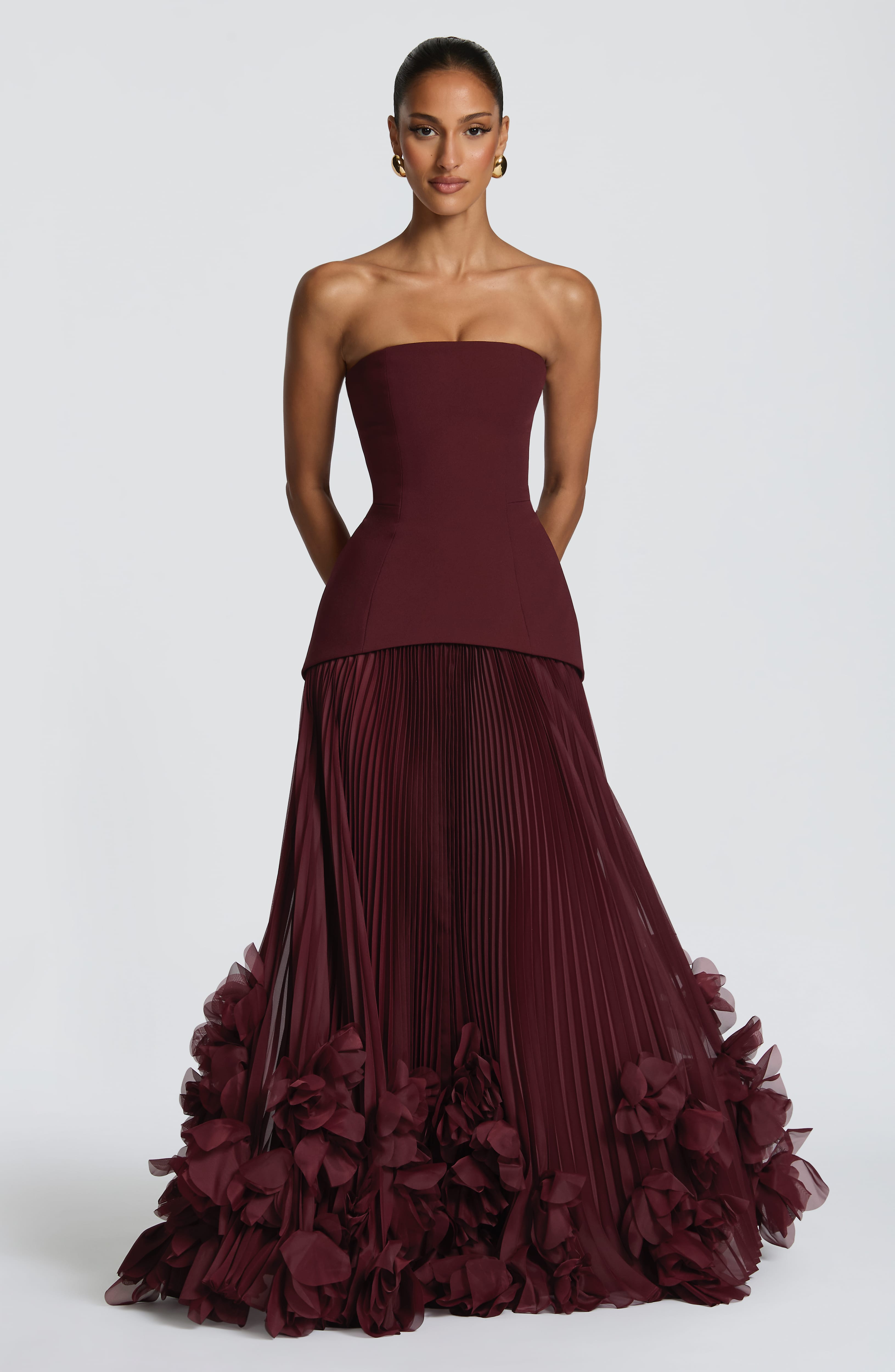 Strapless Ruffled Tiered Ball Gown Maxi Dress